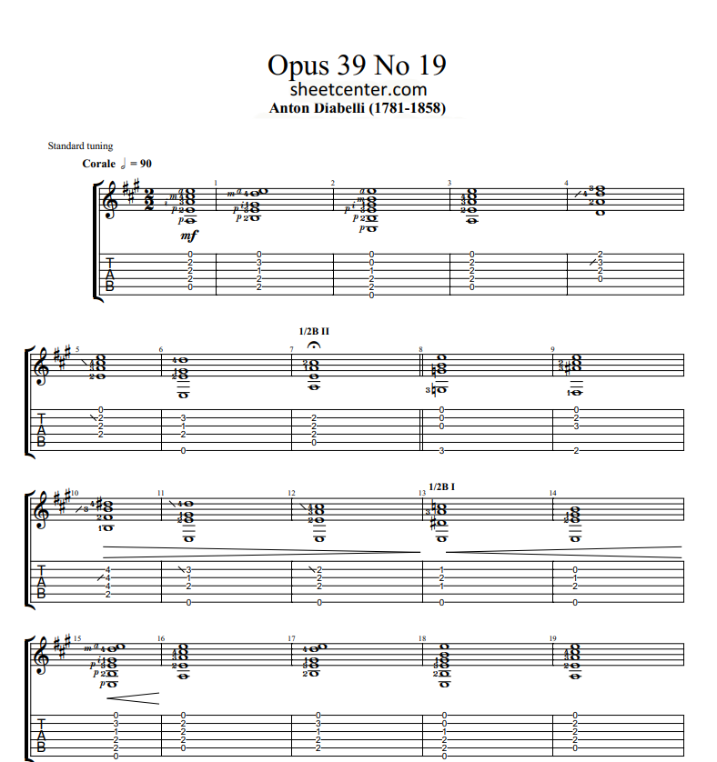 Anton Diabelli -Opus 39 No 19 sheet music for guitar